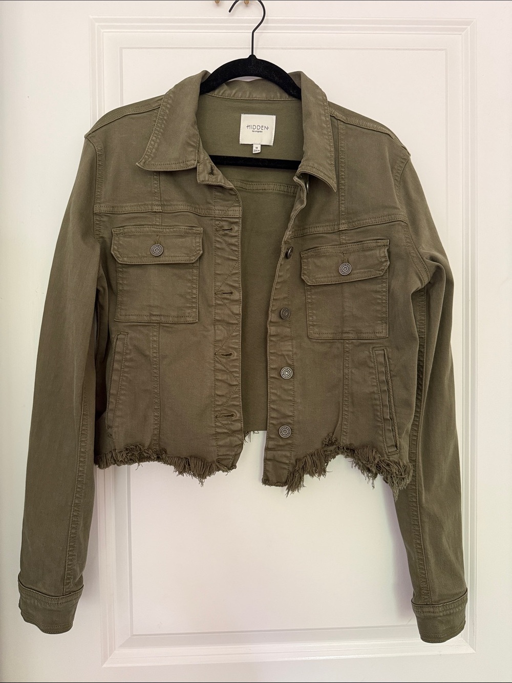 Olive Green Distressed Crop Jacket